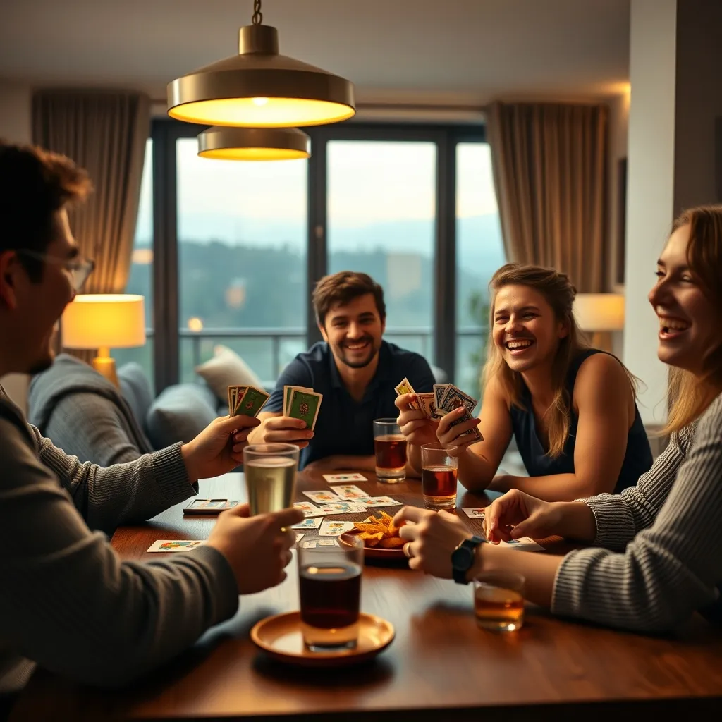 Una noche de juegos de cartas entre amigos en casa