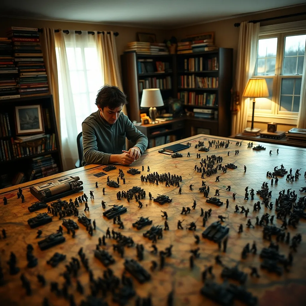 Mapa hexagonal de un wargame con fichas militares y tabla de resultados de combate