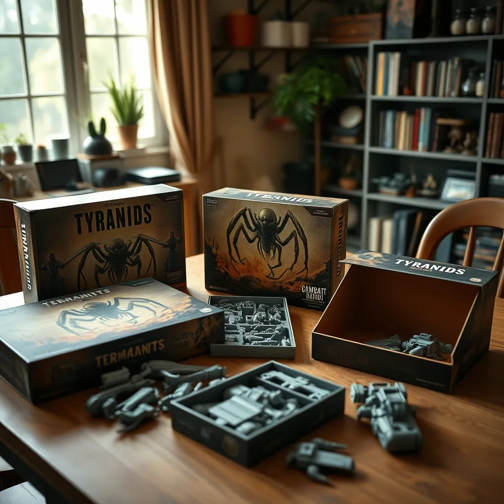 Cajas de productos Tiránidos de Warhammer 40000 mostrando las opciones de compra disponibles para iniciar tu ejército