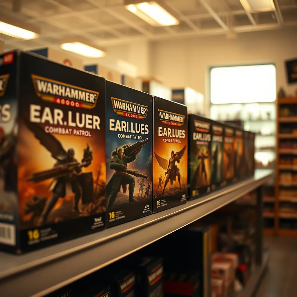 Variedad de cajas Combat Patrol de diferentes facciones en una tienda especializada