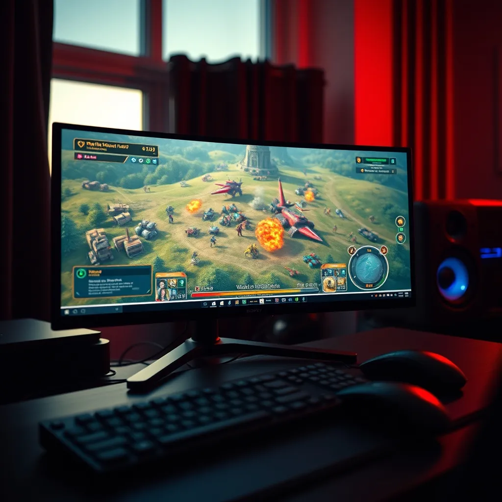 Pantalla de juego mostrando una partida de estrategia en tiempo real en un setup gaming