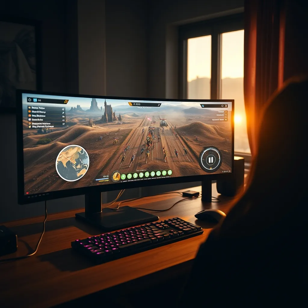 Configuración de PC con un juego de estrategia en tiempo real en pantalla