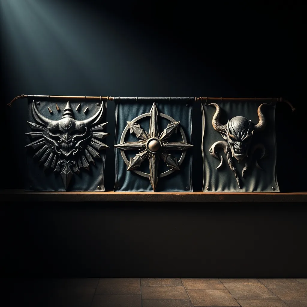 Las tres facciones de Dawn of War III representadas en estandartes de batalla