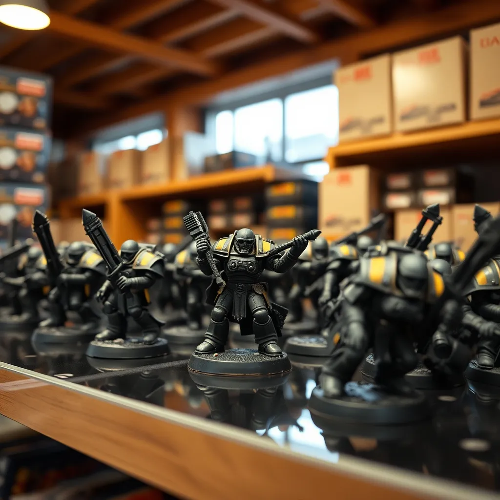 Ejército de Space Marines completamente pintado en exposición en una tienda valenciana