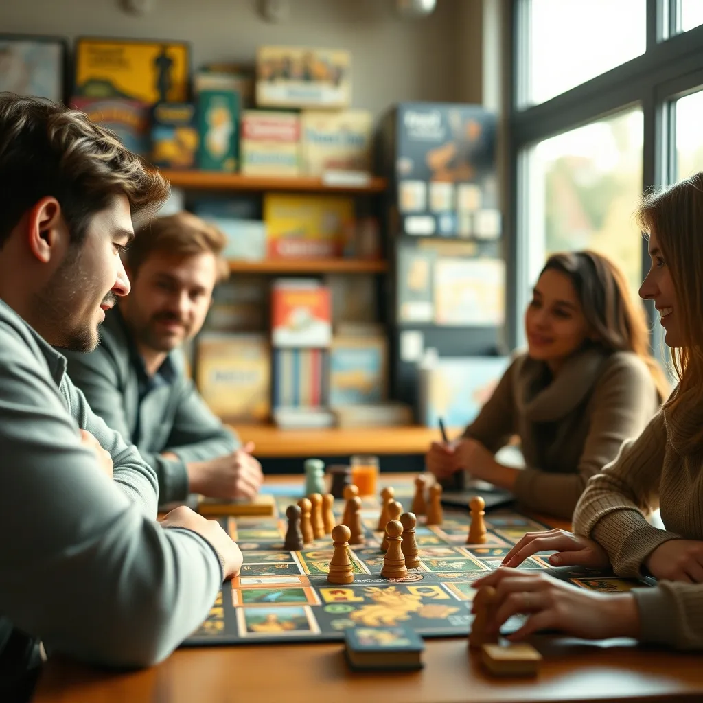 Partida en una jornada local de juegos de mesa con ambiente cercano y mesas abiertas