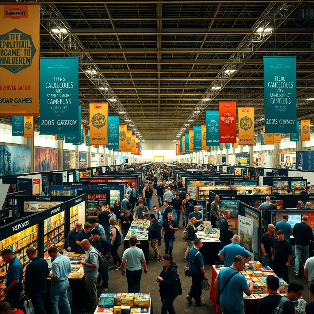 Feria comercial de juegos de mesa con stands de editoriales y novedades del sector