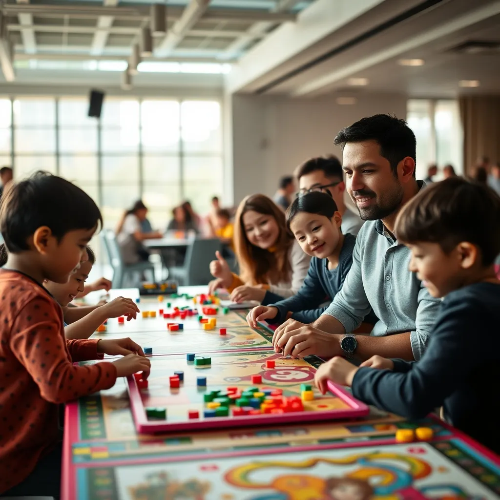Zona familiar en un festival de juegos de mesa con actividades para todas las edades