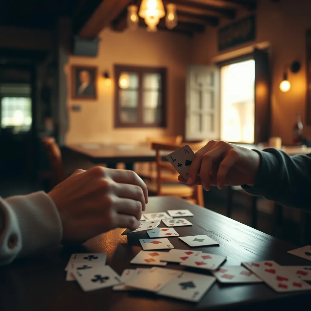 Dos jugadores disputando una partida de escoba en un bar tradicional