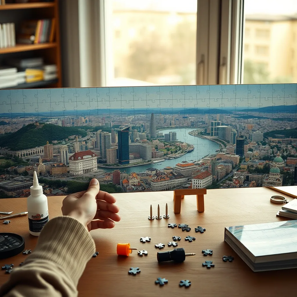Proceso de enmarcado de un puzzle panorámico de 1000 piezas completado