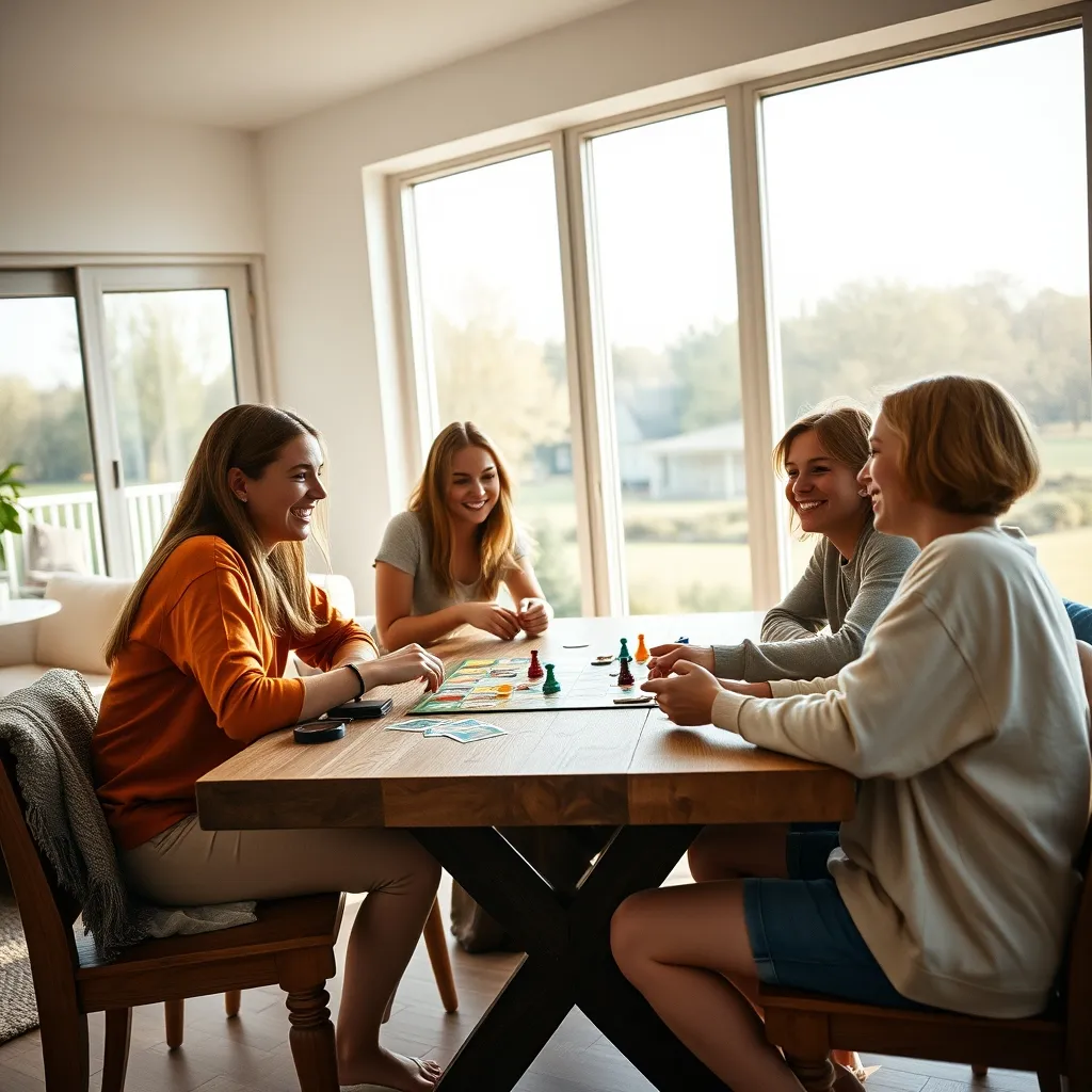 Adolescentes disfrutando de una partida de juegos de mesa en el salón de casa