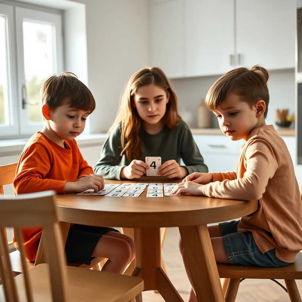 Niños de primaria jugando una partida de cartas con cálculo mental
