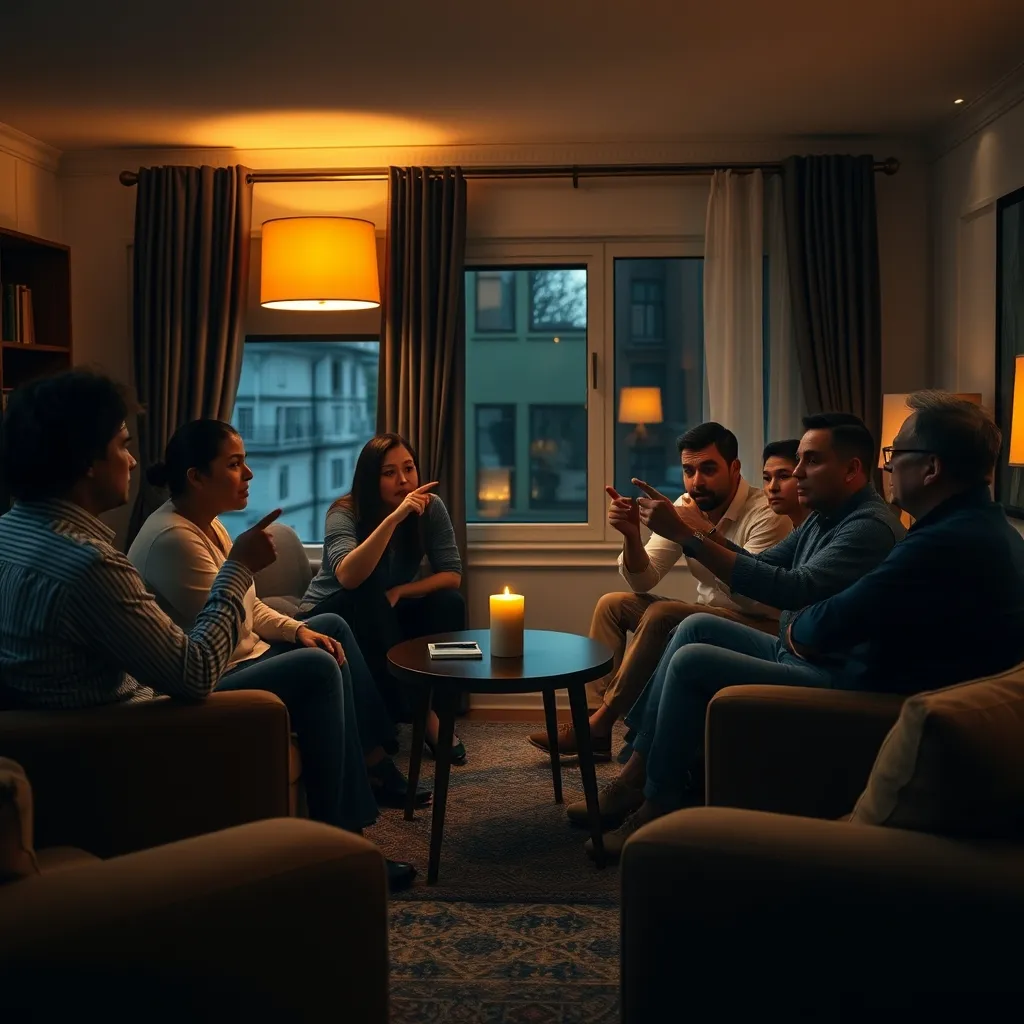 La tensión de una partida de roles ocultos con un grupo grande de jugadores debatiendo acaloradamente