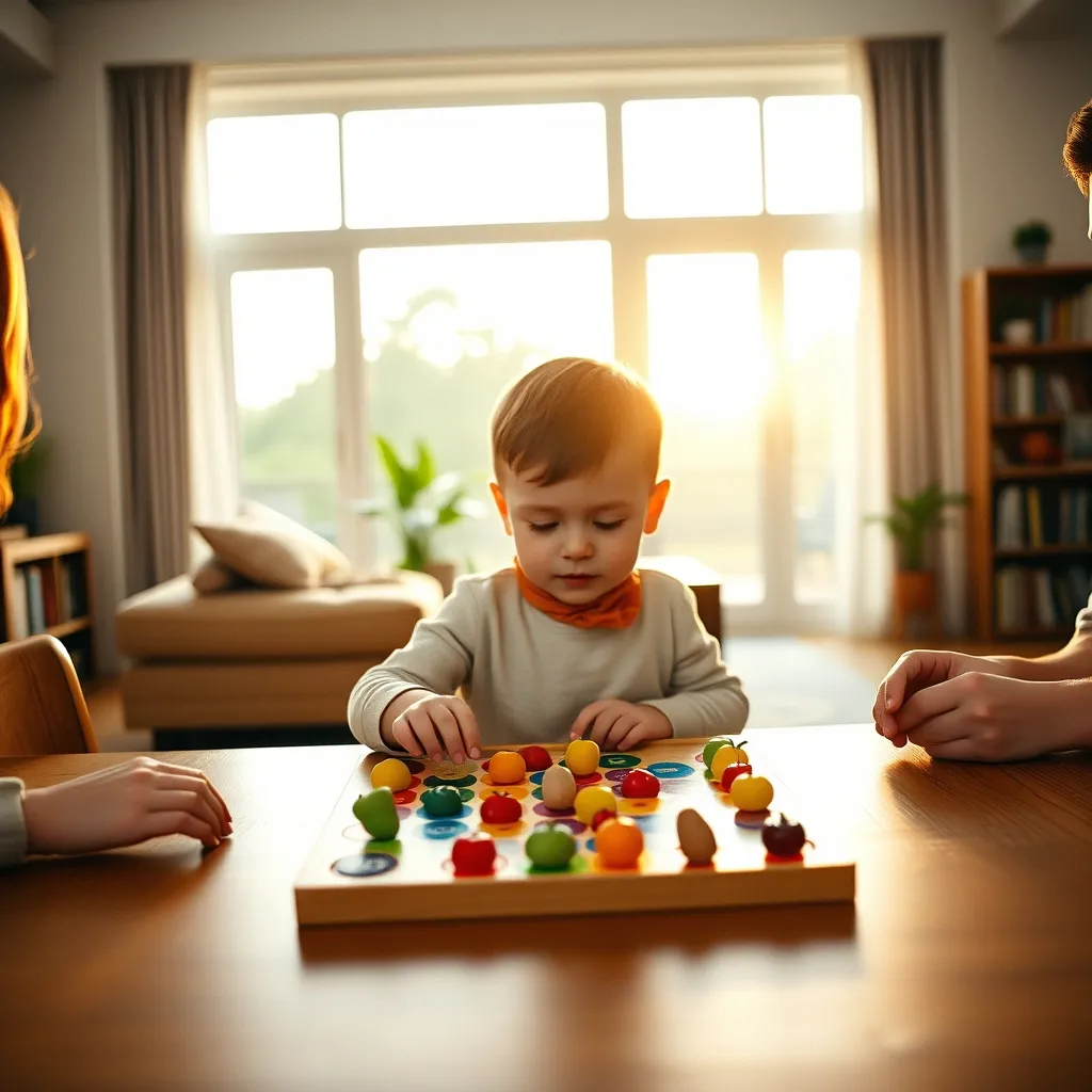 Un niño de 4 años descubriendo su primer juego de mesa en familia