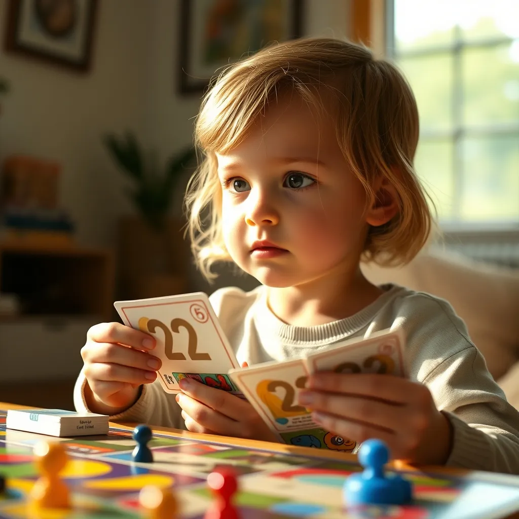 Un niño de 8 años tomando decisiones estratégicas durante una partida de mesa