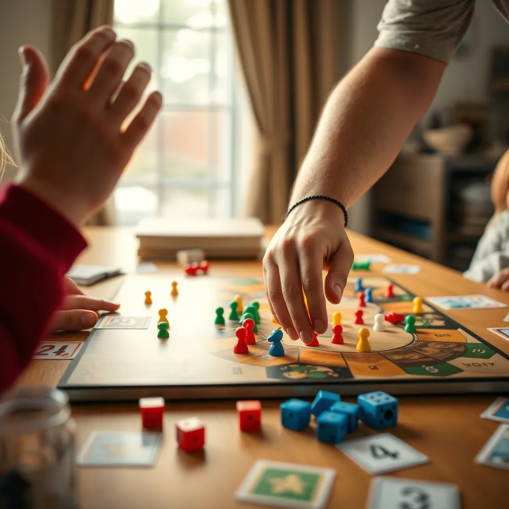 Manos de distintas generaciones compartiendo fichas y cartas sobre el tablero