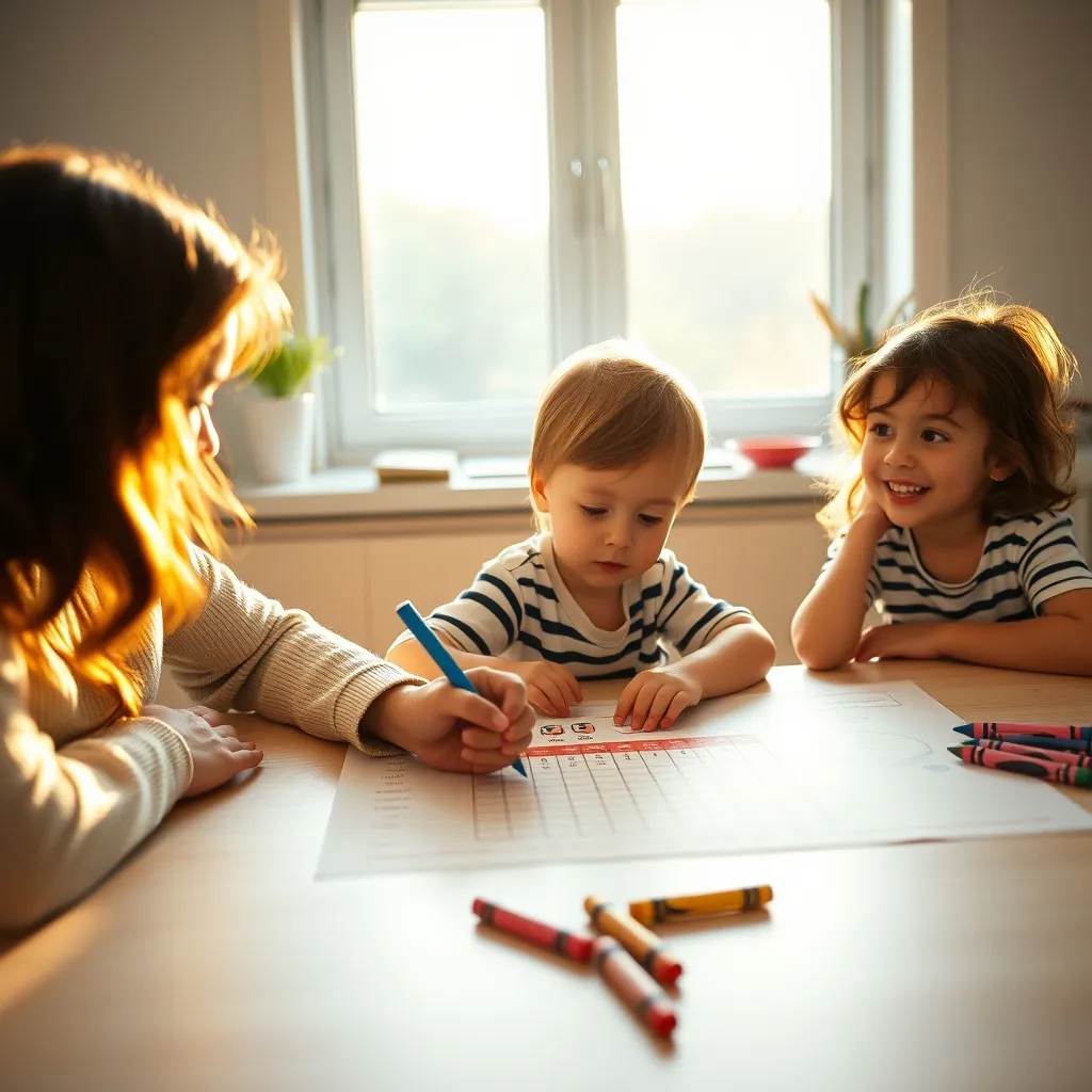 Un niño y su madre jugando a un roll and write en una mañana de fin de semana