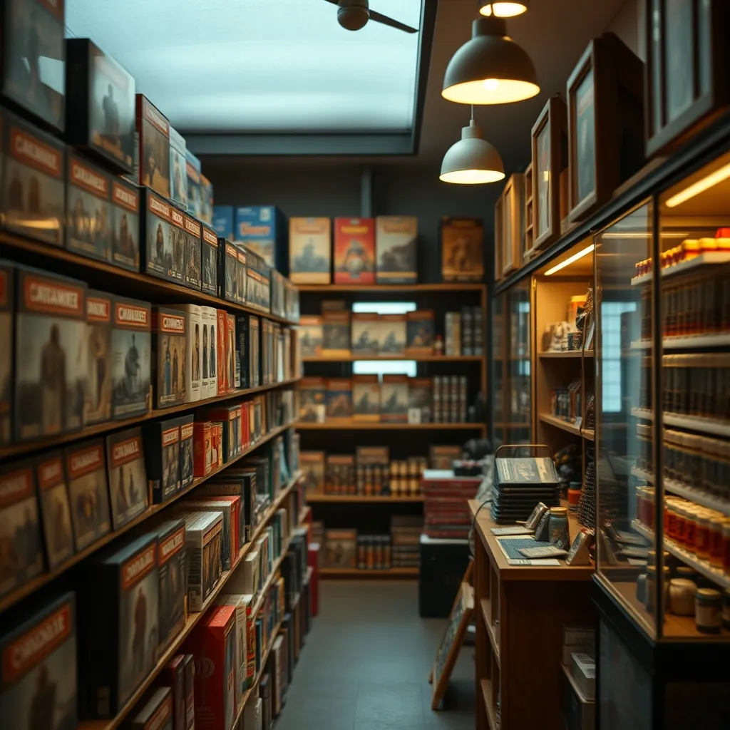 Estanterías repletas de cajas de Warhammer y pinturas Citadel en una tienda independiente de Barcelona